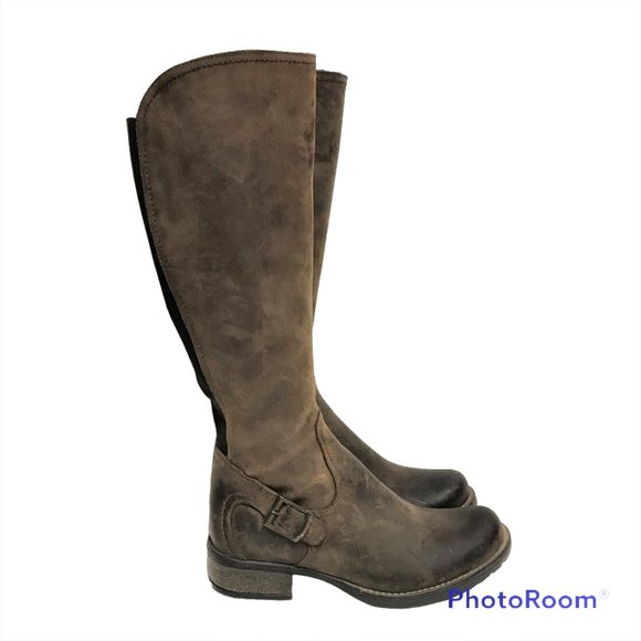 Overland Shoes - OVERLAND Knee High Boots Women 6.5/37 Brown Leather Comfort Stretch Panel Zip Up